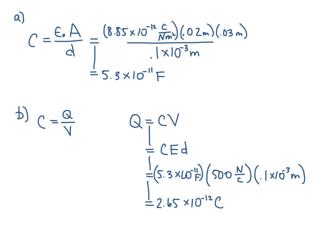 simple numerical example of a parallel plate capacitor problem